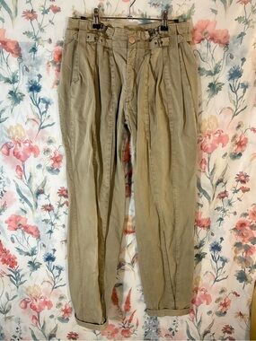 Vintage Men's Khaki Pleated Cotton Pants